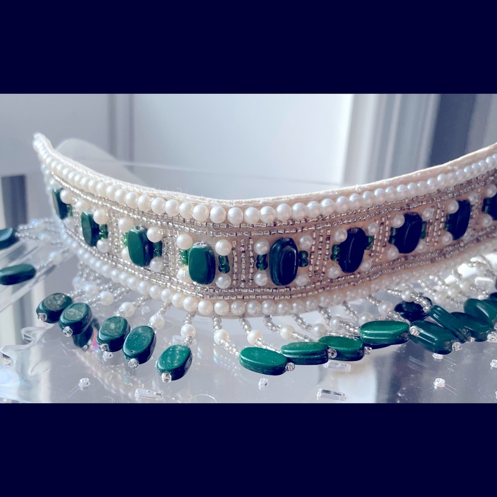 Christmas special sale New Green Goddess Beads Ribbon Choker Necklace Set